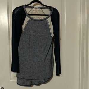 Long sleeve mixed media shirt